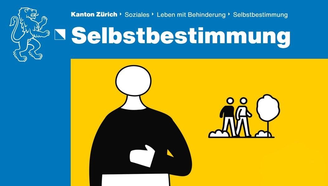 BILD: Screenshot der SEBE-Webseite in den Farben blau und gelb, Titel "Selbstbestimmung", Symbole von Menschen in der Natur