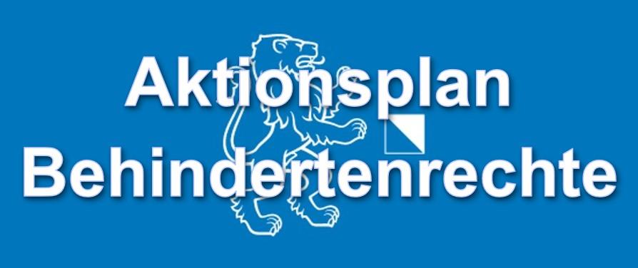 BILD: Das Kantonswappen (Löwe mit weiss-blauer Flagge) auf blauem Grund. Darüber der Text: "Aktionsplan Behindertenrechte".